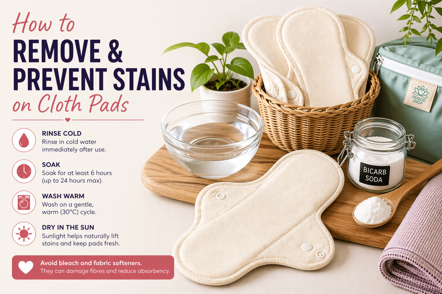 Remove stains from cloth pads