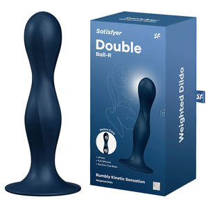 Consolador con ventosa y peso Double Ball-R de SATISFYER, azul oscuro