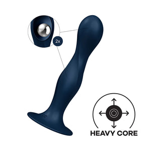 Consolador con ventosa y peso Double Ball-R de SATISFYER, azul oscuro