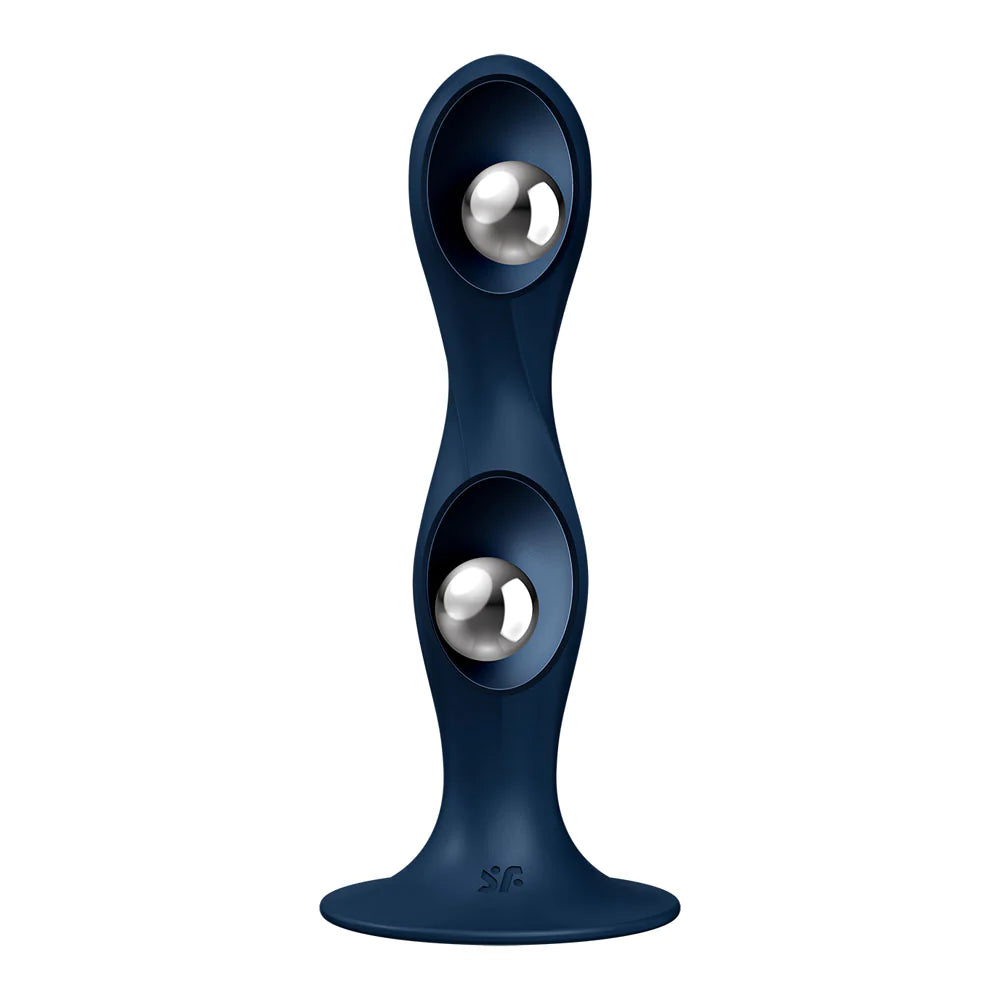 Consolador con ventosa y peso Double Ball-R de SATISFYER, azul oscuro