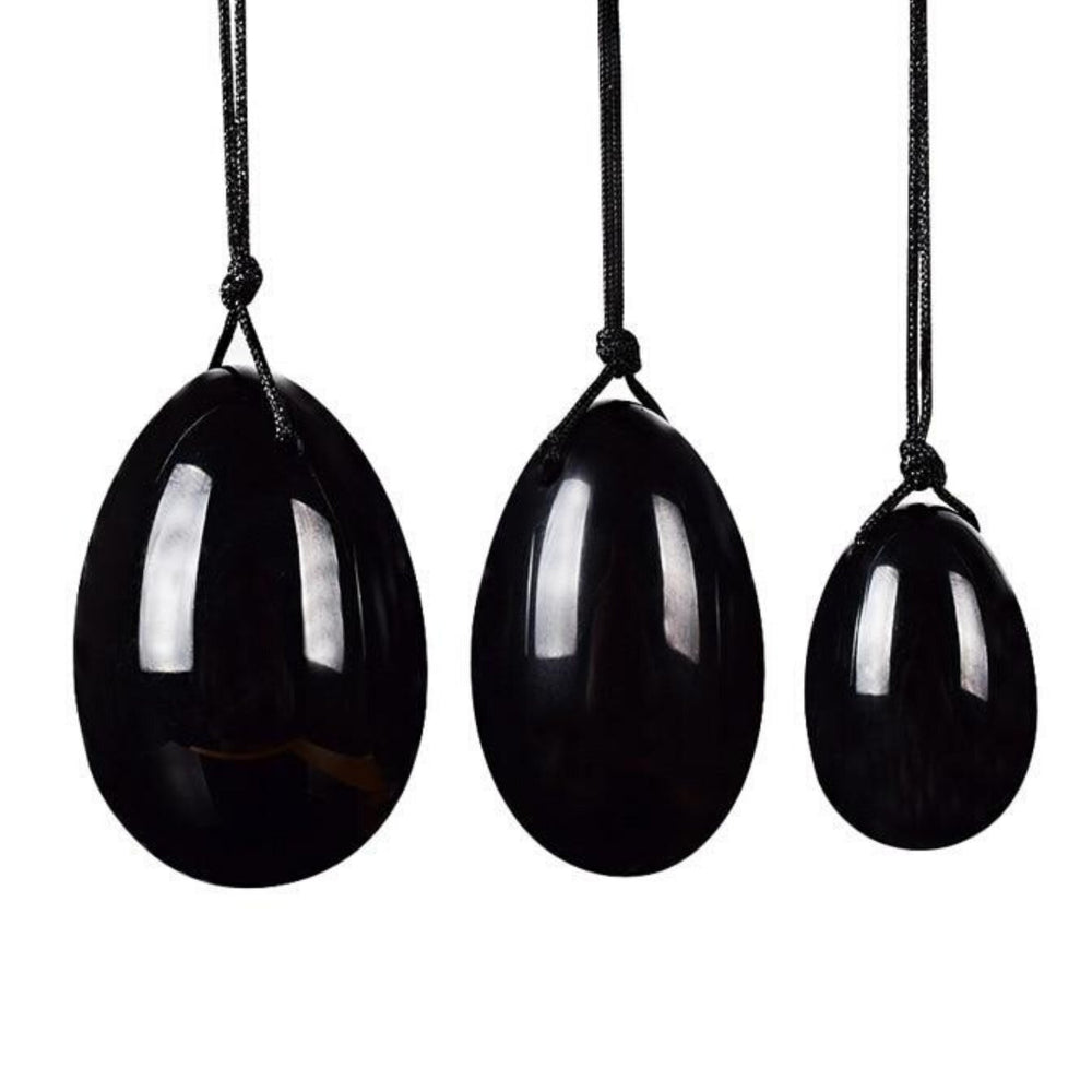 Juego de huevos yoni PRECIOUS GEMS: obsidiana negra perforada (juego de 3)
