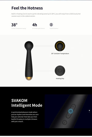 Vibrador masajeador interactivo con calefacción Emma Neo de SVAKOM (control interactivo por aplicación, video y cámara web) - Negro