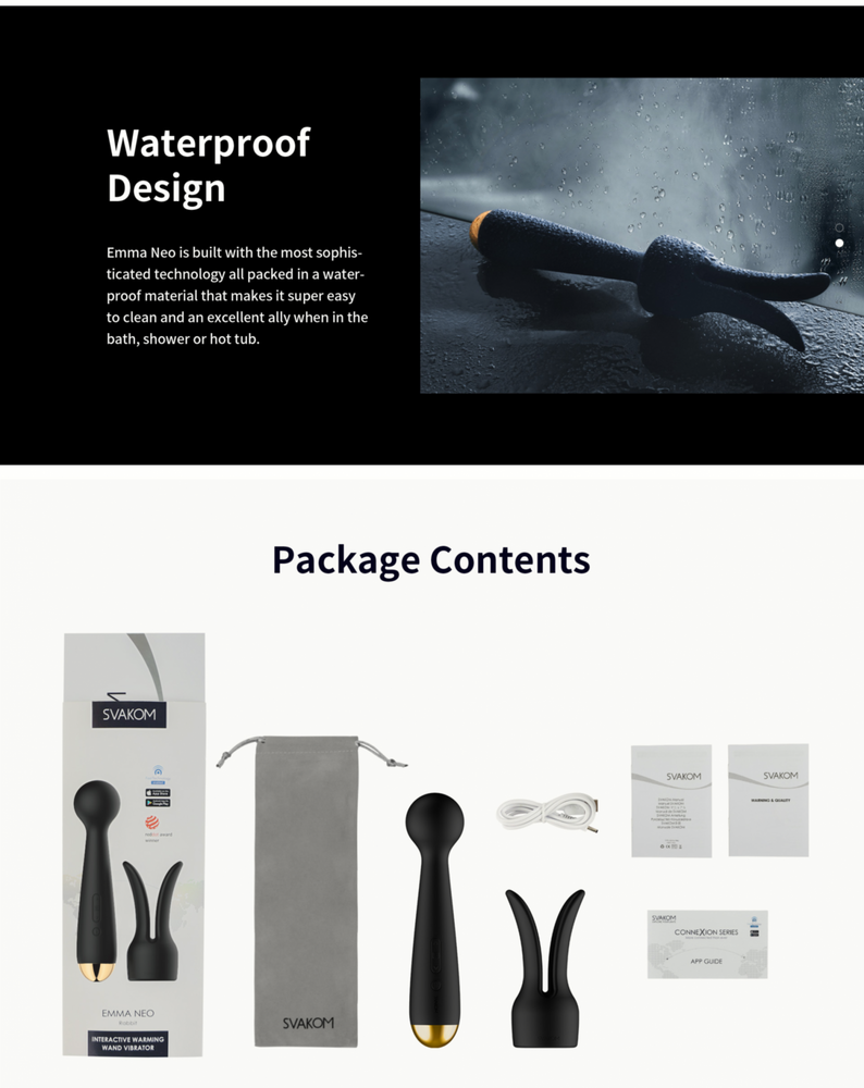Vibrador masajeador interactivo con calefacción Emma Neo de SVAKOM (control interactivo por aplicación, video y cámara web) - Negro