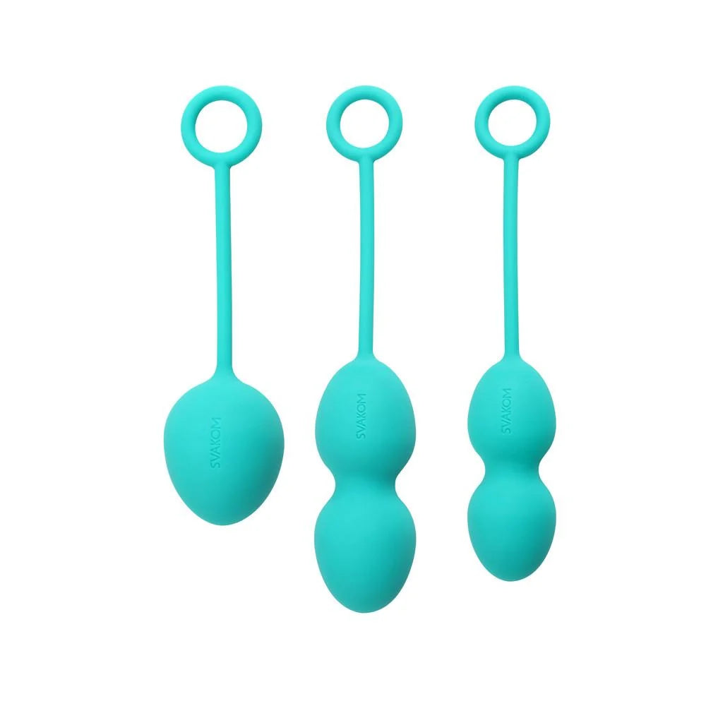 Teal weighted kegel exercise balls set, 3-pack with loop handles