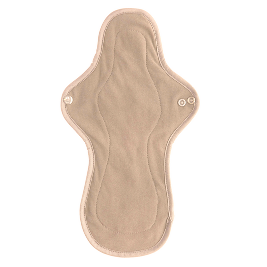 Beige regular cloth pad with two snap buttons and contoured absorbent center