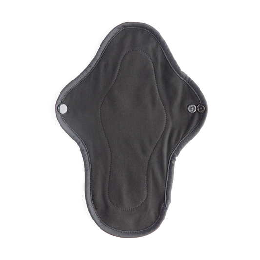 Black night cloth pad with two snap buttons and contoured absorbent panel