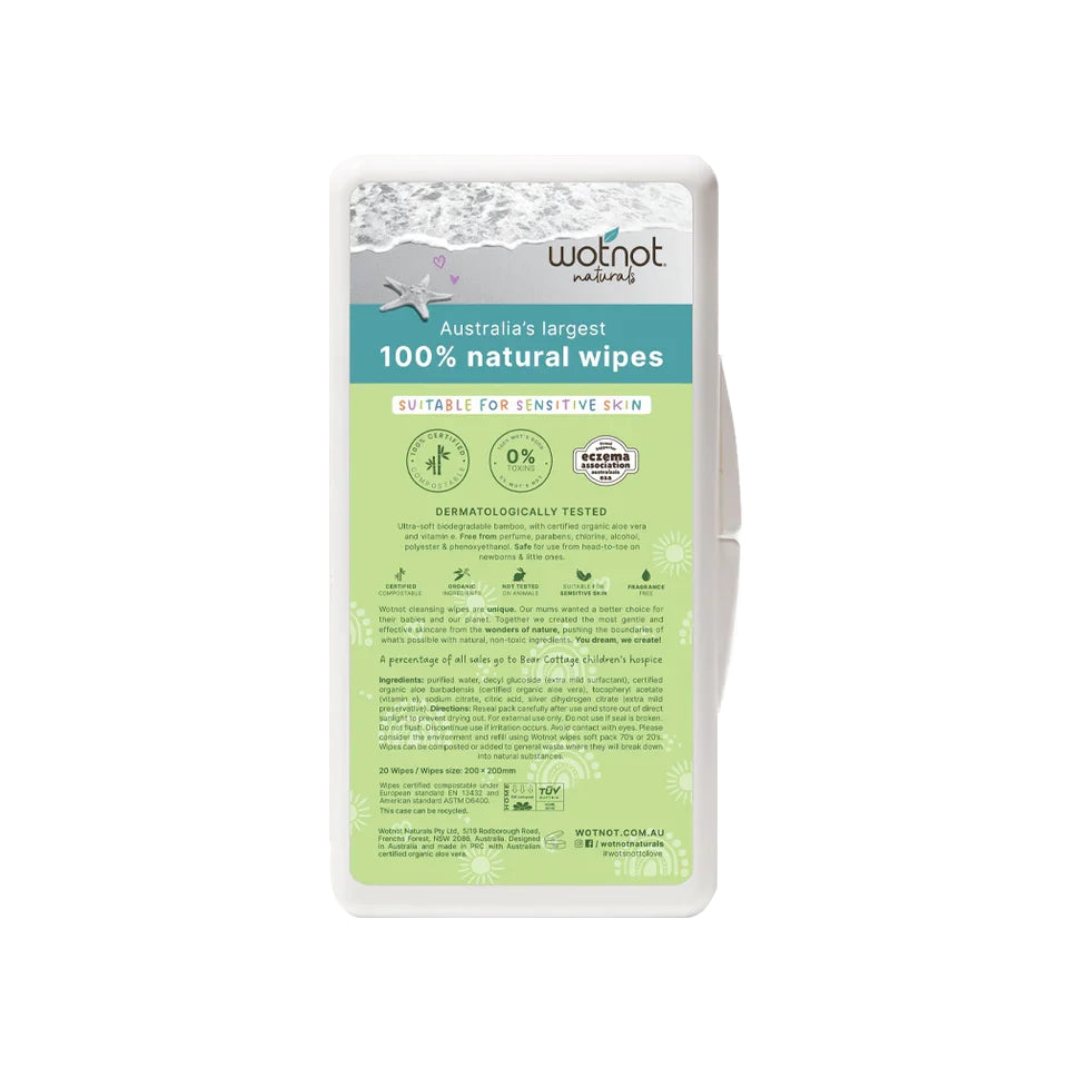 Toallitas de viaje biodegradables WOTNOT con estuche (20 toallitas)