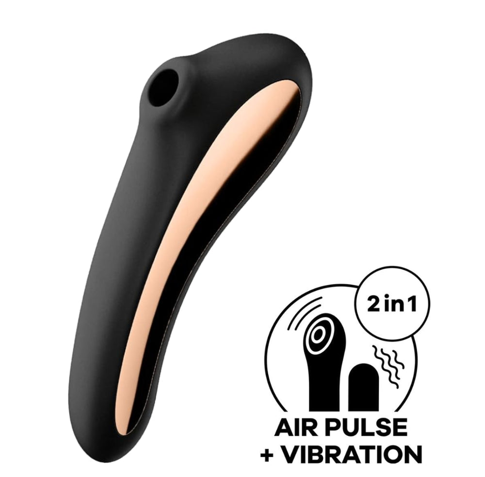 Masajeador de punto G y pulso de aire Dual Kiss de SATISFYER, color negro