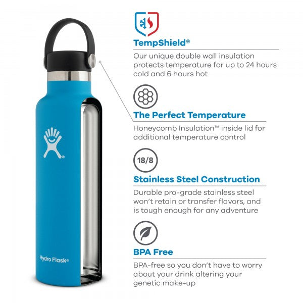 Hydro Flask Insulated Stainless Steel Drink Bottle (709ml) - Standard Mouth Black