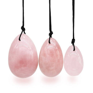 PRECIOUS GEMS Yoni Egg Set - Rose Quartz Drilled (Set of 3)