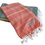 Seven Seas Turkish Towel / Sarong - Classic Vintage - Coral Orange