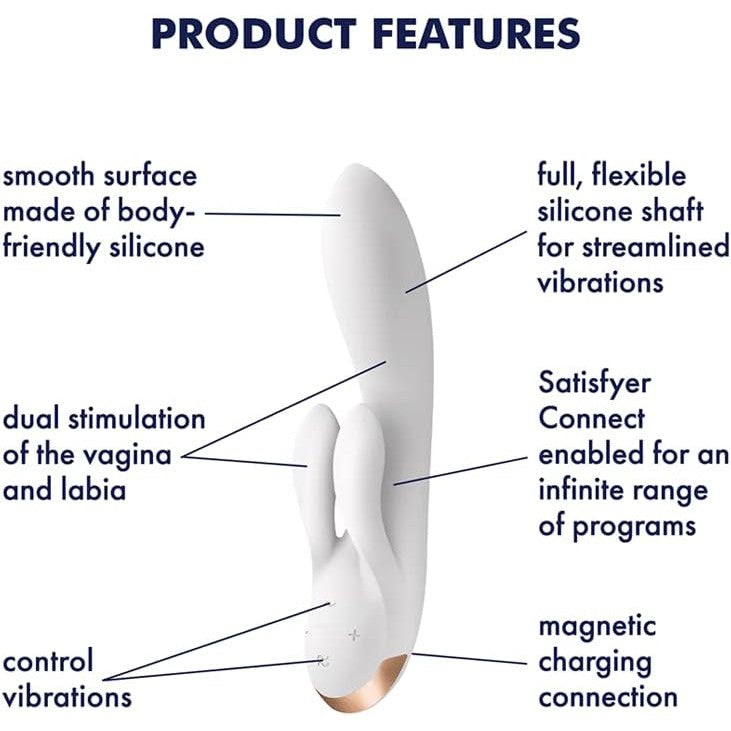 SATISFYER Double Flex Rabbit Vibrator (App Controlled) - White