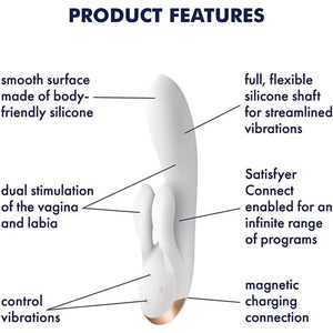 SATISFYER Double Flex Rabbit Vibrator (App Controlled) - White