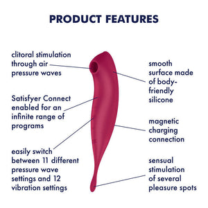 SATISFYER Twirling Pro+ Hybrid Clitoral Air Pulse Stimulator & Tip Vibrator (App Controlled) - Dark Red