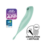 SATISFYER Twirling Pro+ Estimulador de clítoris híbrido con pulso de aire y vibrador de punta (controlado por aplicación) - Menta