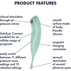SATISFYER Twirling Pro+ Hybrid Clitoral Air Pulse Stimulator & Tip Vibrator (App Controlled) - Mint