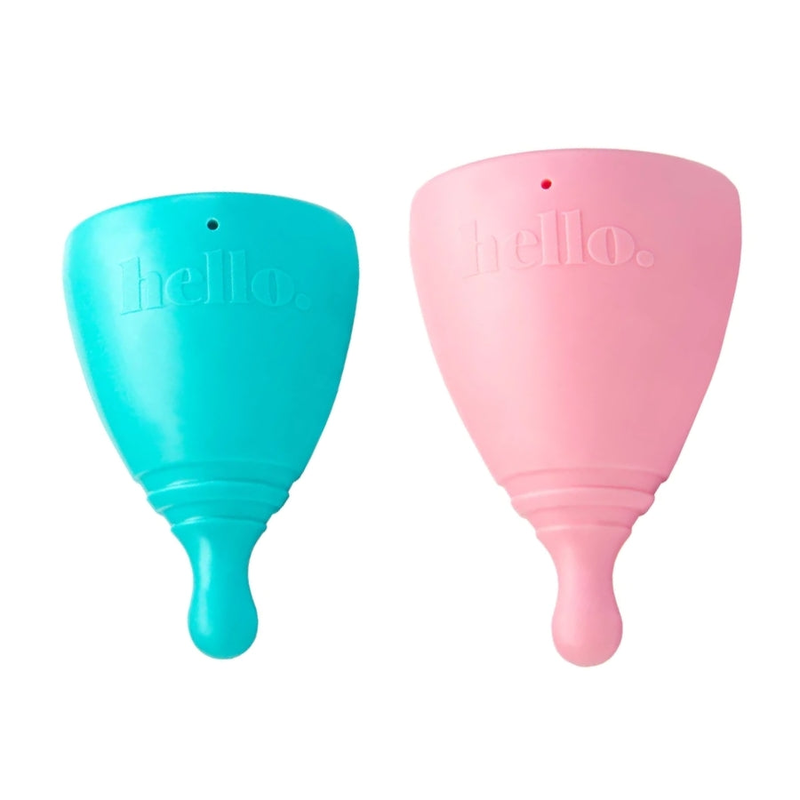 Copa menstrual HELLO en caja doble: M azul + L rubor