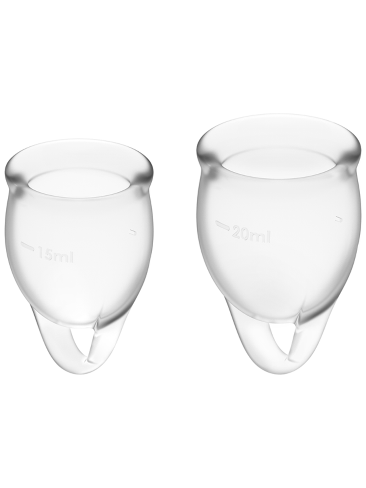 Copa menstrual SATISFYER con vástago en forma de aro, transparente (paquete de 2)
