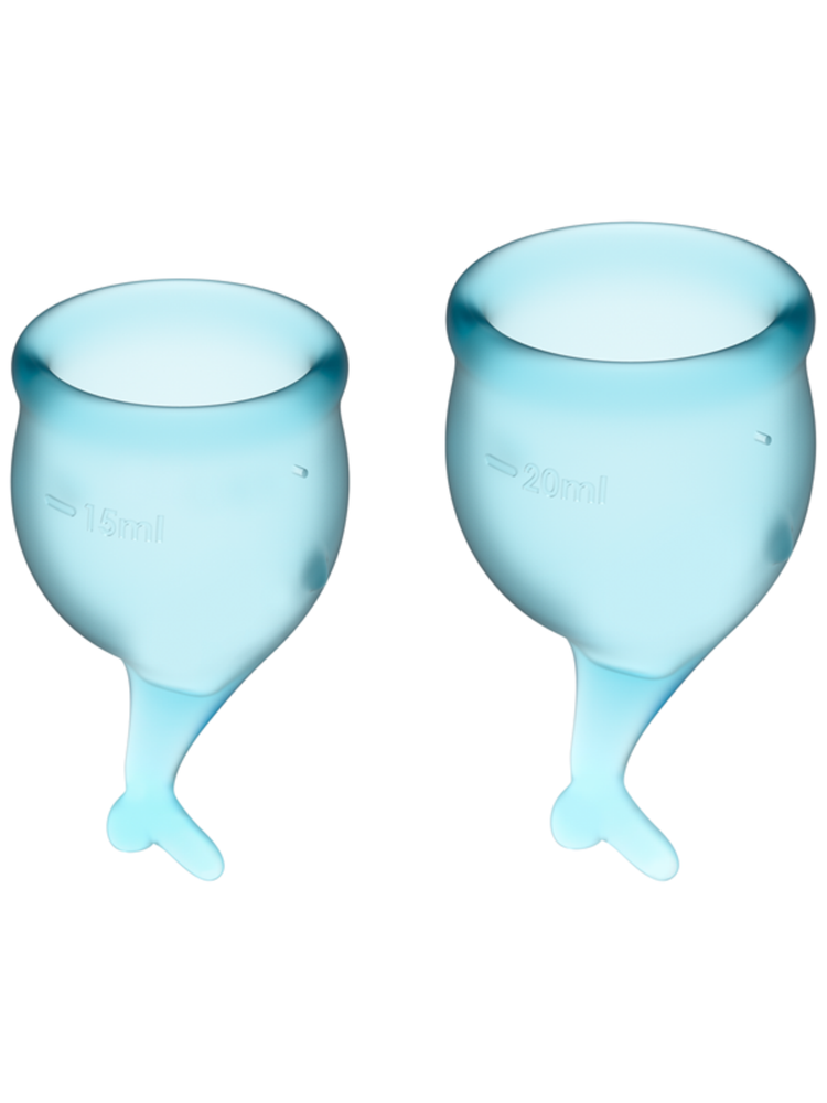 Copa menstrual SATISFYER con tallo de sirena, azul claro (paquete de 2)