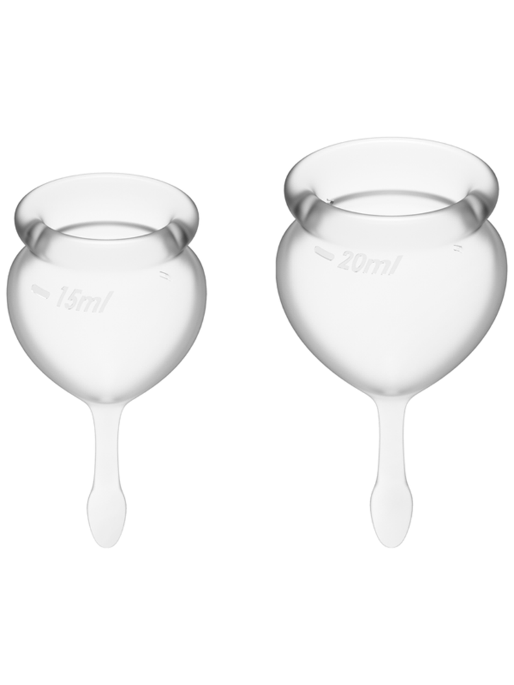Copa menstrual SATISFYER con vástago con lengüeta, transparente (paquete de 2)