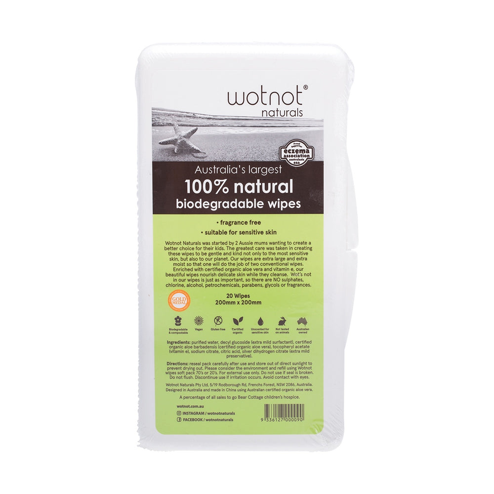 WOTNOT Biodegradable Travel Wipes with Case (20 wipes)