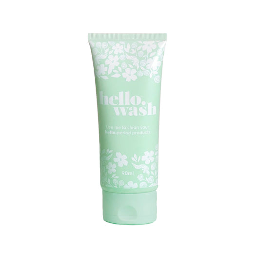 Menstrual cup wash tube, mint-green with white floral print, 90 ml