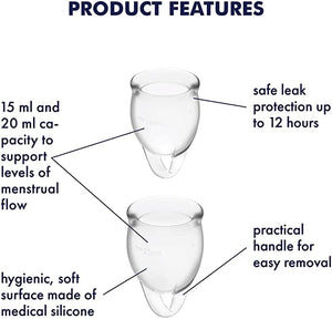 SATISFYER Menstrual Cup with Loop Stem - Clear (2 Pack)