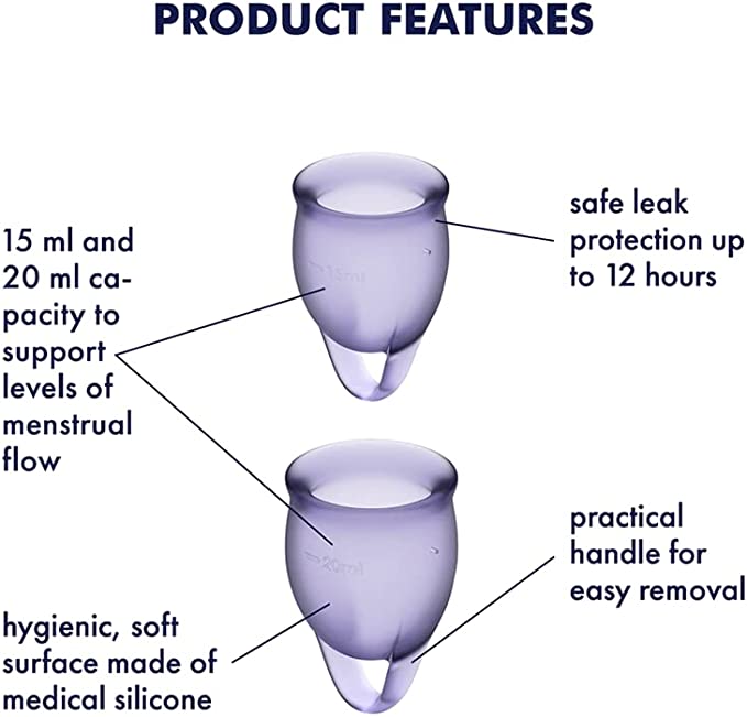 SATISFYER Menstrual Cup with Loop Stem - Lilac Purple (2 Pack)