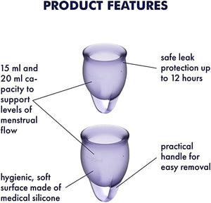 SATISFYER Menstrual Cup with Loop Stem - Lilac Purple (2 Pack)