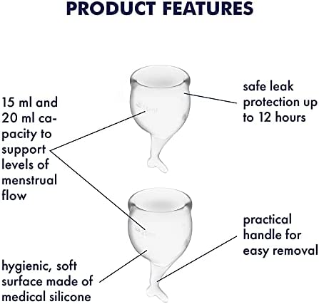 SATISFYER Menstrual Cup with Mermaid Stem - Clear (2 Pack)